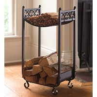 Compact Log Rack  Cast Iron with Scrollwork Design  in Black - B015GA21V4